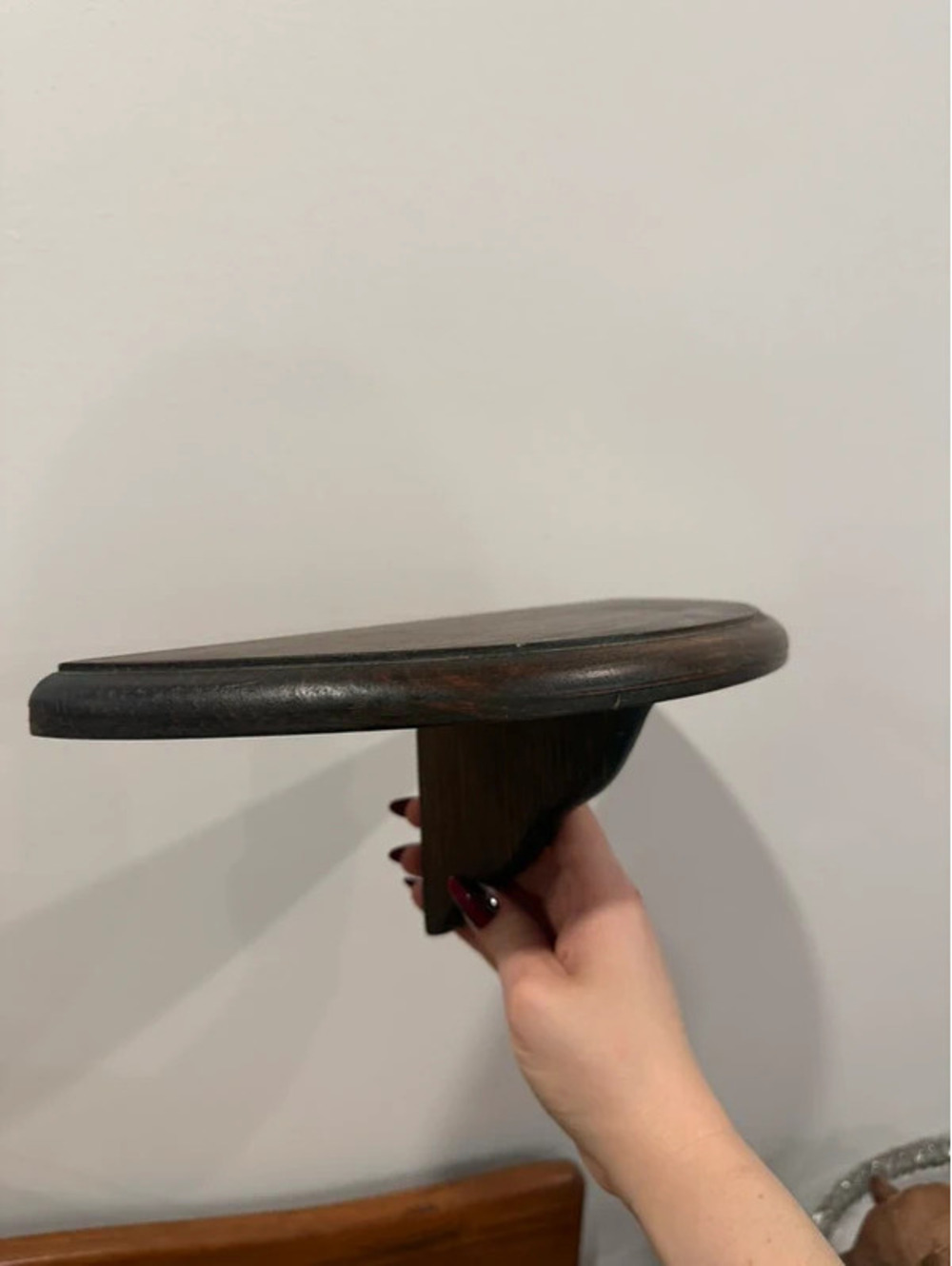Vintage Dark Wood Half Moon Wall Display Shelf